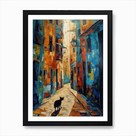 Painting Of Barcelona With A Cat In The Style Of Expressionism 4 Art Print