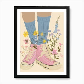 Illustration Pink Sneakers And Flowers 3 Art Print