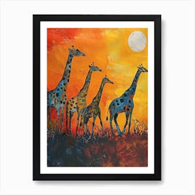 Warm Colourful Giraffes In The Sunny Landscape 3 Art Print