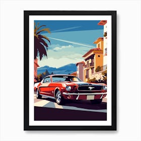 A Ford Mustang In French Riviera Car Illustration 4 Art Print
