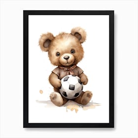 Football Soccer Ball Teddy Bear Painting Watercolour 8 Art Print