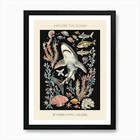 Wobbegong Shark Seascape Black Background Illustration 2 Poster Art Print