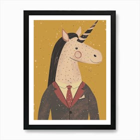 Unicorn In A Suit & Tie Mustard Muted Pastels 4 Art Print