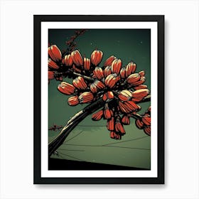 Red Flowers On A Branch Art Print