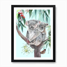 Mother And Joey Koalas Art Print