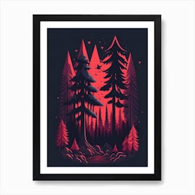 A Fantasy Forest At Night In Red Theme 16 Art Print