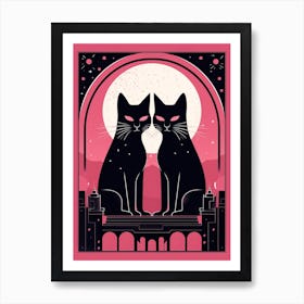 The Lovers Tarot Card, Black Cat In Pink 3 Art Print