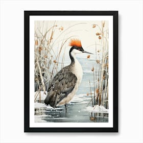 Winter Bird Painting Grebe 1 Art Print