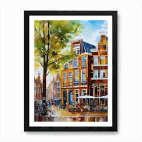 The city of Amsterdam, Netherlands, streets, cafes, passing by, the beauty of summer, oil colors...42 Art Print