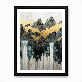 Tian Shan Mountain Golden Peaks - Aerial Opulence Art Print