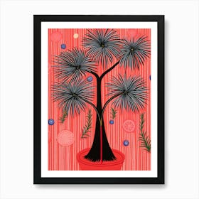 Pink And Red Plant Illustration Ponytail Palm 6 Art Print