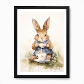 Bunny Drinking Tea Rabbit Prints Watercolour 2 Art Print