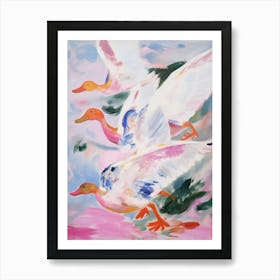 Pink Ethereal Bird Painting Mallard Duck 1 Art Print