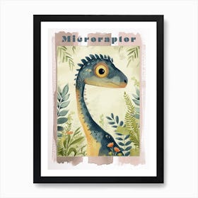 Cartoon Microraptor Dinosaur Watercolour 1 Poster Art Print