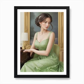 Young Woman In A Green Dress Art Print