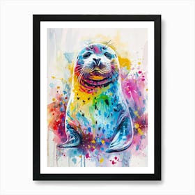 Harp Seal Colourful Watercolour 2 Art Print
