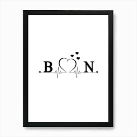 Personalized Couple Name Initial B And N Monogram Art Print