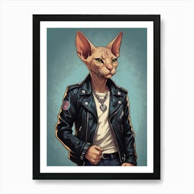 Cat In Leather Jacket Art Print