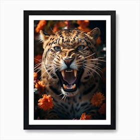 Floral jaguar roar Art Print