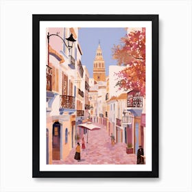 Seville Spain 1 Vintage Pink Travel Illustration Art Print