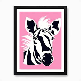 Flat Buho Art Plains Zebra On Solid pin Background, modern animal art, Art Print