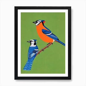Blue Jay Midcentury Illustration Bird Art Print