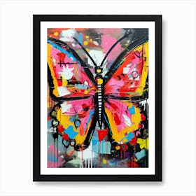 Pink Butterfly in Basquiat's Style Art Print