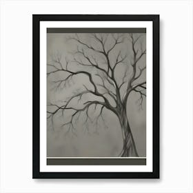 Black And White Illustration Of A Bare Tree Branching Upwards Art Print