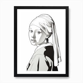 Line Art Inspired By The Girl With A Pearl Earring 3 Art Print