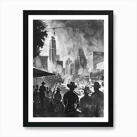 Live Music Scene Austin Texas Black And White Watercolour 2 Art Print