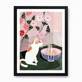 Cat And Ramen 1 Art Print