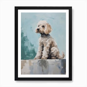 Poodle Dog, Painting In Light Teal And Brown 1 Art Print
