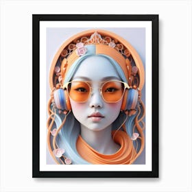 Girl With Headphones 12 Art Print