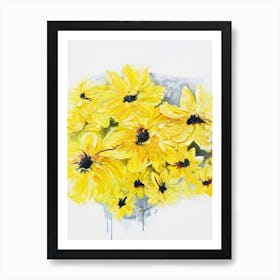 Yellow Flowers White Background Painting 1 Art Print