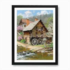 Watermill By The Stream Art Print