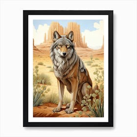 Indian Wolf Desert Scenery 3 Art Print