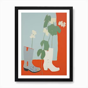 A Painting Of Cowboy Boots With Daisies Flowers, Pop Art Style 3 Art Print