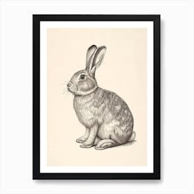 American Fuzzy Lop Blockprint Rabbit Illustration 1 Art Print