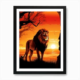 African Lion Sunset Silhouette 3 Art Print