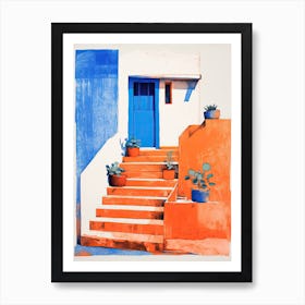 A House In Santorini, Abstract Risograph Style 2 Art Print