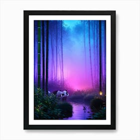 Twilight In The Bamboo Forest Diffuse Glow In Purples Peaches Panda Emerging Atmospheric Mystiqu Art Print