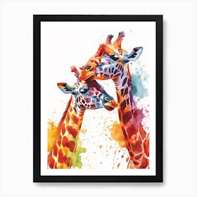 Two Affectionate Giraffes Watercolour 1 Art Print