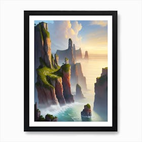 Clearing Mist On The Coastal Cliff And Rock Formation Art Print