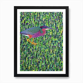 Green Heron Yayoi Kusama Style Illustration Bird Art Print