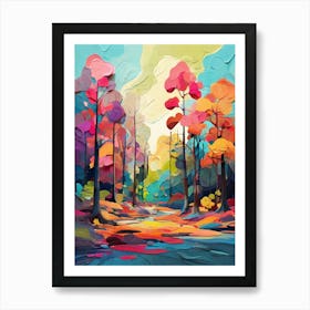 Default Abstract Painting Of A Cartoon Forest With Trees In Br 1 (1) Art Print