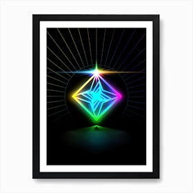 Neon Geometric Glyph in Candy Blue and Pink with Rainbow Sparkle on Black n.0153 Art Print