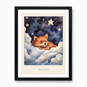 Baby Red Wolf Sleeping In The Clouds Nursery Poster Art Print