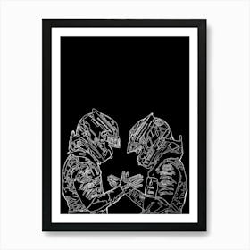 Formula 1 Drivers shaking hands, minimalist line drawing Art Print