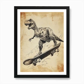 Vintage Baryonyx Dinosaur On A Skateboard 3 Art Print