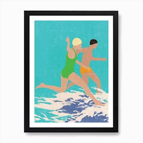 Running Swimmers (Blue) Art Print